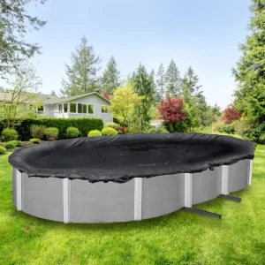 16′ x 24′ PoolTux Mesh Cover for 12′ x 20′ Oval Pool – Black