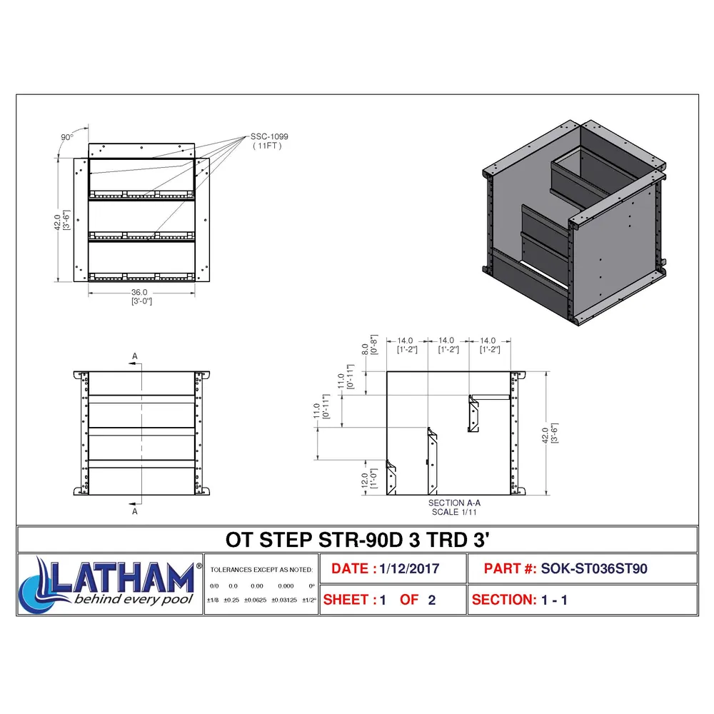 3′ Straight 3-Tread Steel Step