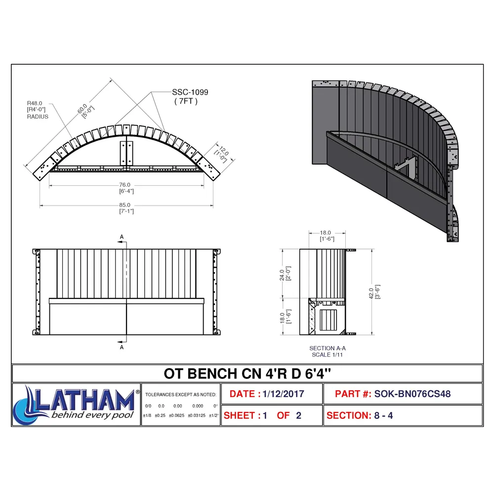 4′ Radius Corner Bench (6′-4″ Long)