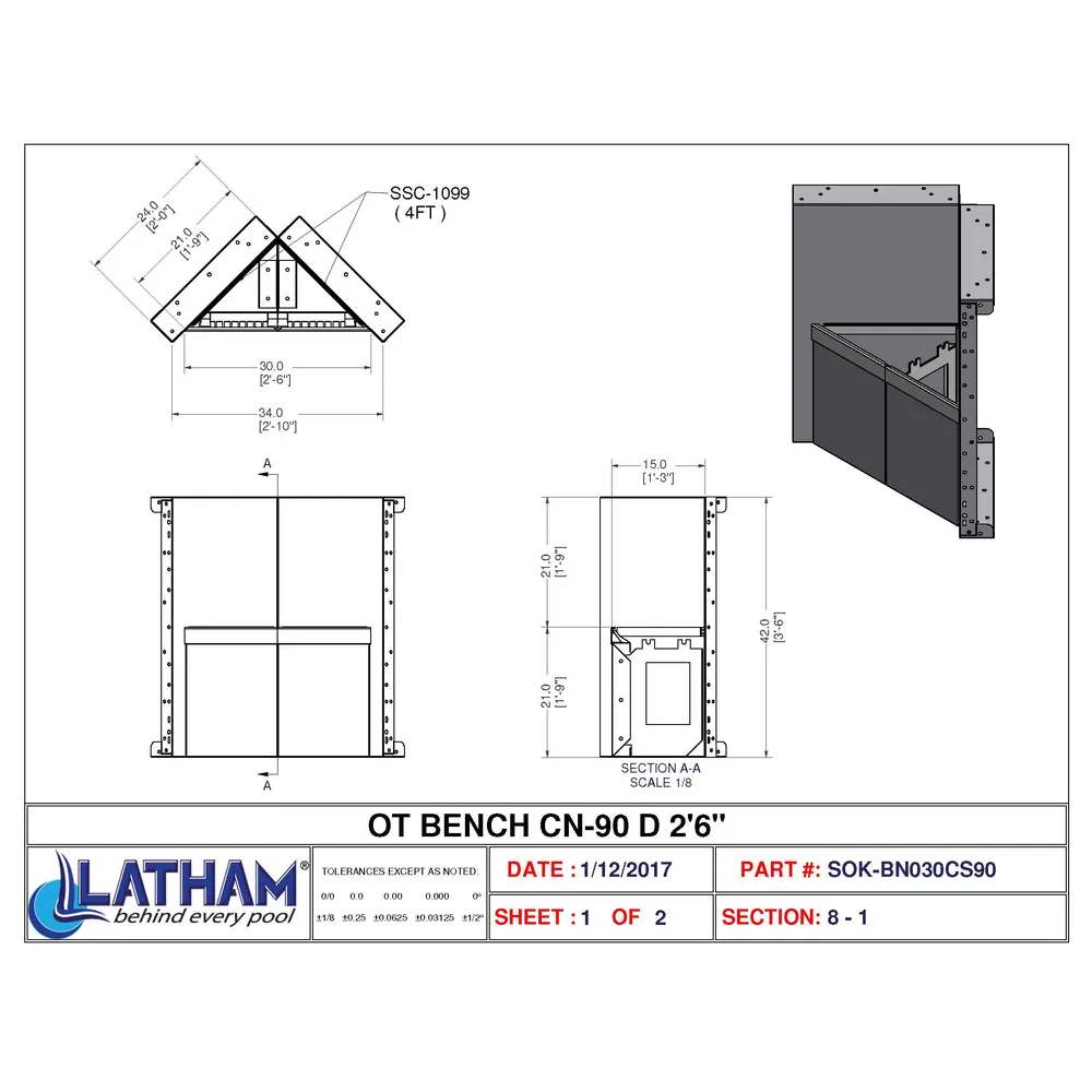 6″ Radius Corner Bench (2′-6″ Long)