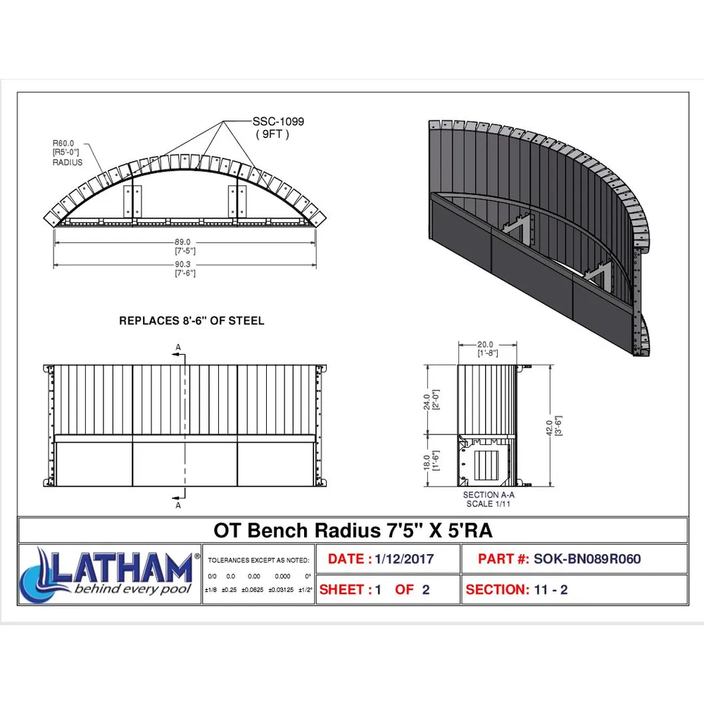 7′-5″ Long 5′ Radius Bench