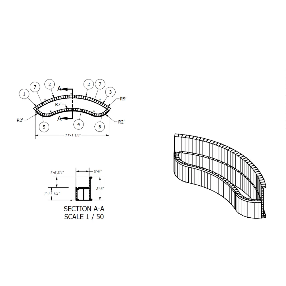 9′ Radius Steel Curved Bench 42″