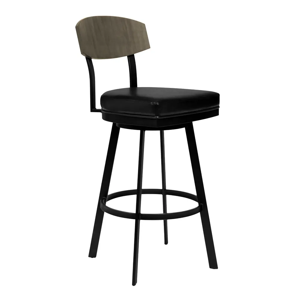 Atmore Armless Swivel 26″ Counter Stool – Black/Grey