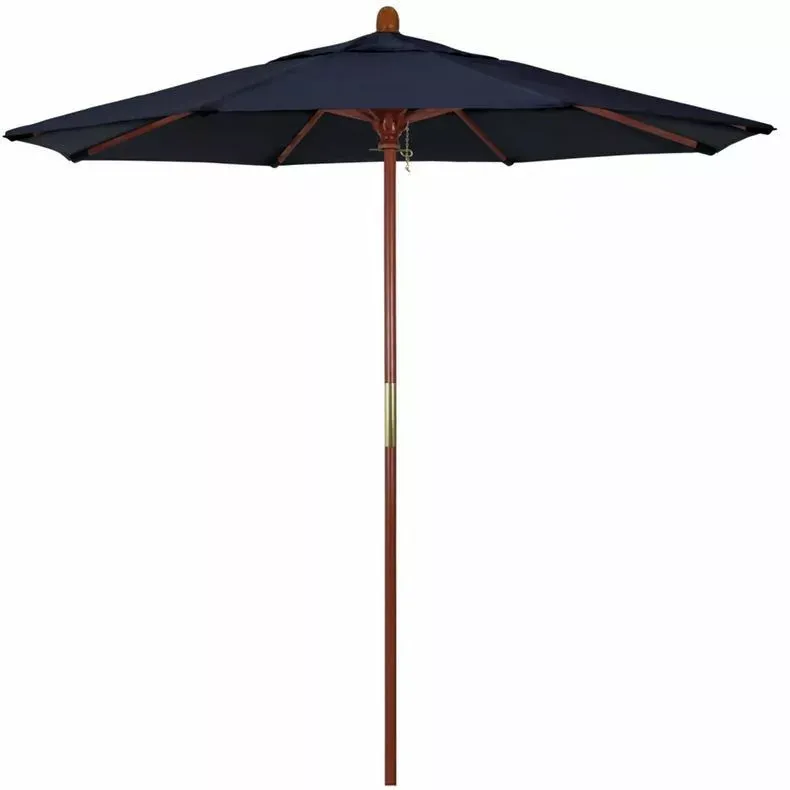 California Marco 7.5 ft Premium Wood Market Push Up Umbrella Olefin Fabric, Navy