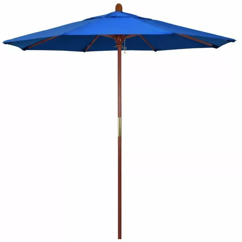 California Marco 7.5 ft Premium Wood Market Push Up Umbrella Olefin Fabric, Royal Blue