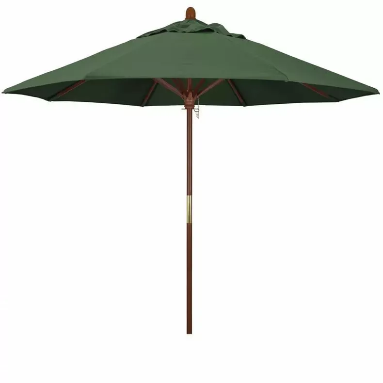 California Marco 9 ft Premium Wood Market Push Up Umbrella Olefin Fabric, Hunter Green