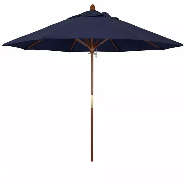 California Marco 9 ft Premium Wood Market Push Up Umbrella Olefin Fabric, Navy