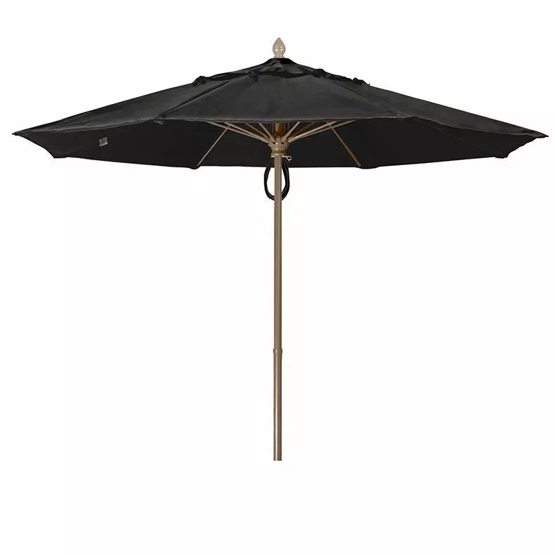 Fiberbuilt 11 ft Acrylic Market Push Up Umbrella, 2 Piece White Aluminum Pole, Black Canopy