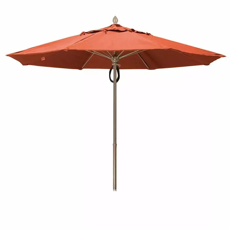 Fiberbuilt 9 ft Acrylic Market Push Up Umbrella, 2 Piece White Aluminum Pole, Terra Canopy
