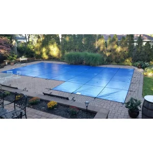 GLI Value X 16′ x 36′ 6R/2R Rect Solid Safety Cover w/4×8 CES & Kl Scrn Drain, Bl