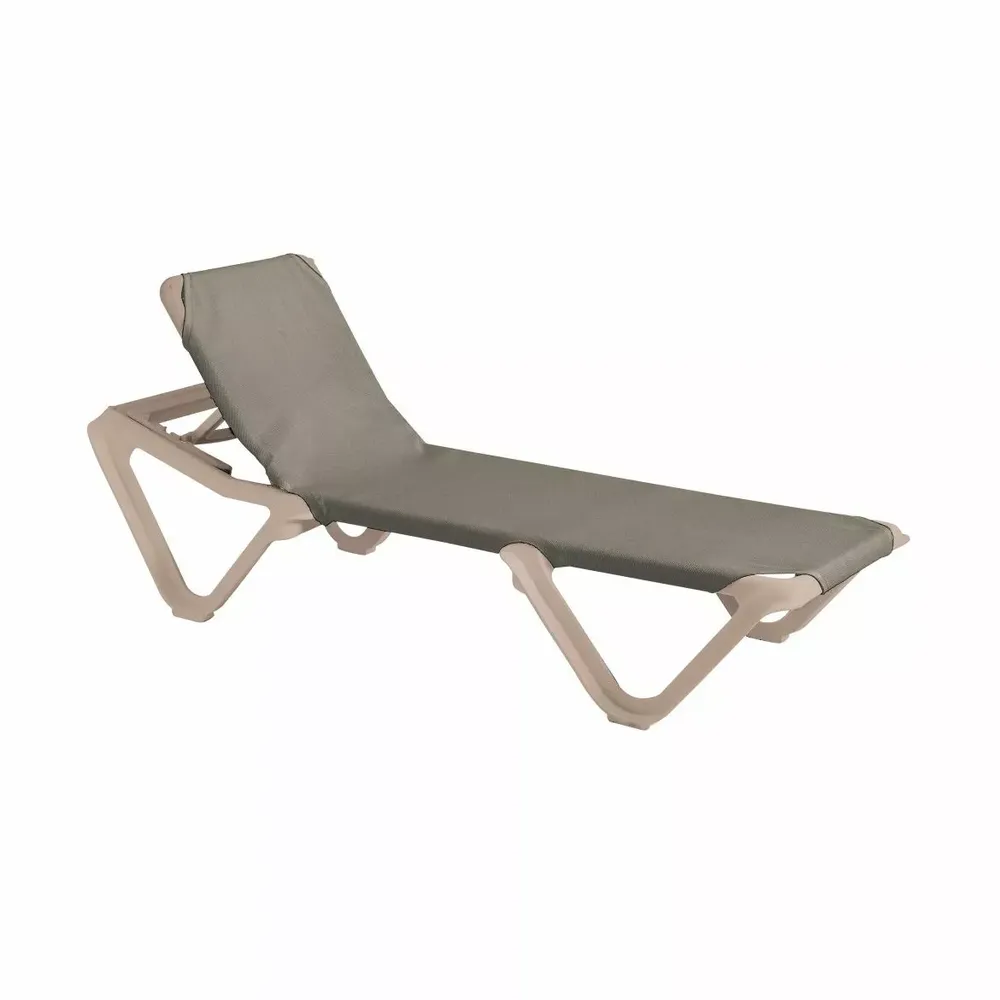 Grosfillex Nautical Canvas Sling Chaise Lounge, Sandstone Frame / Taupe Sling