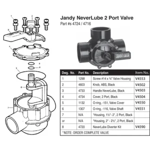 Jandy 1-1/2″ To 2″ Never Lube 2 Port Valve (#4724)
