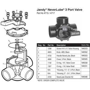 Jandy 2″ To 2-1/2″ Never Lube 3 Port Valve (#4717)