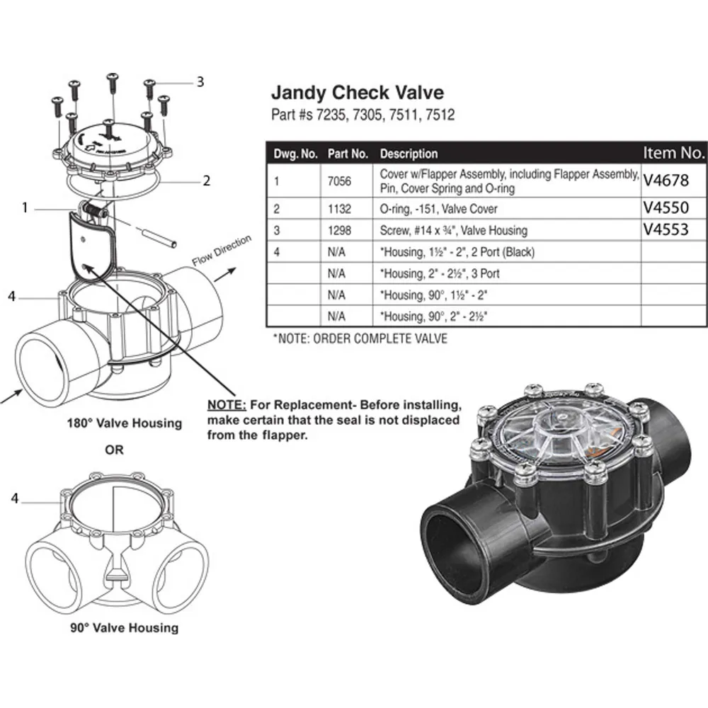 JANDY #7235 CHECK VALVE 1-1/2 JANDY 180?, 1?” – 2″ CHECK VALVE
