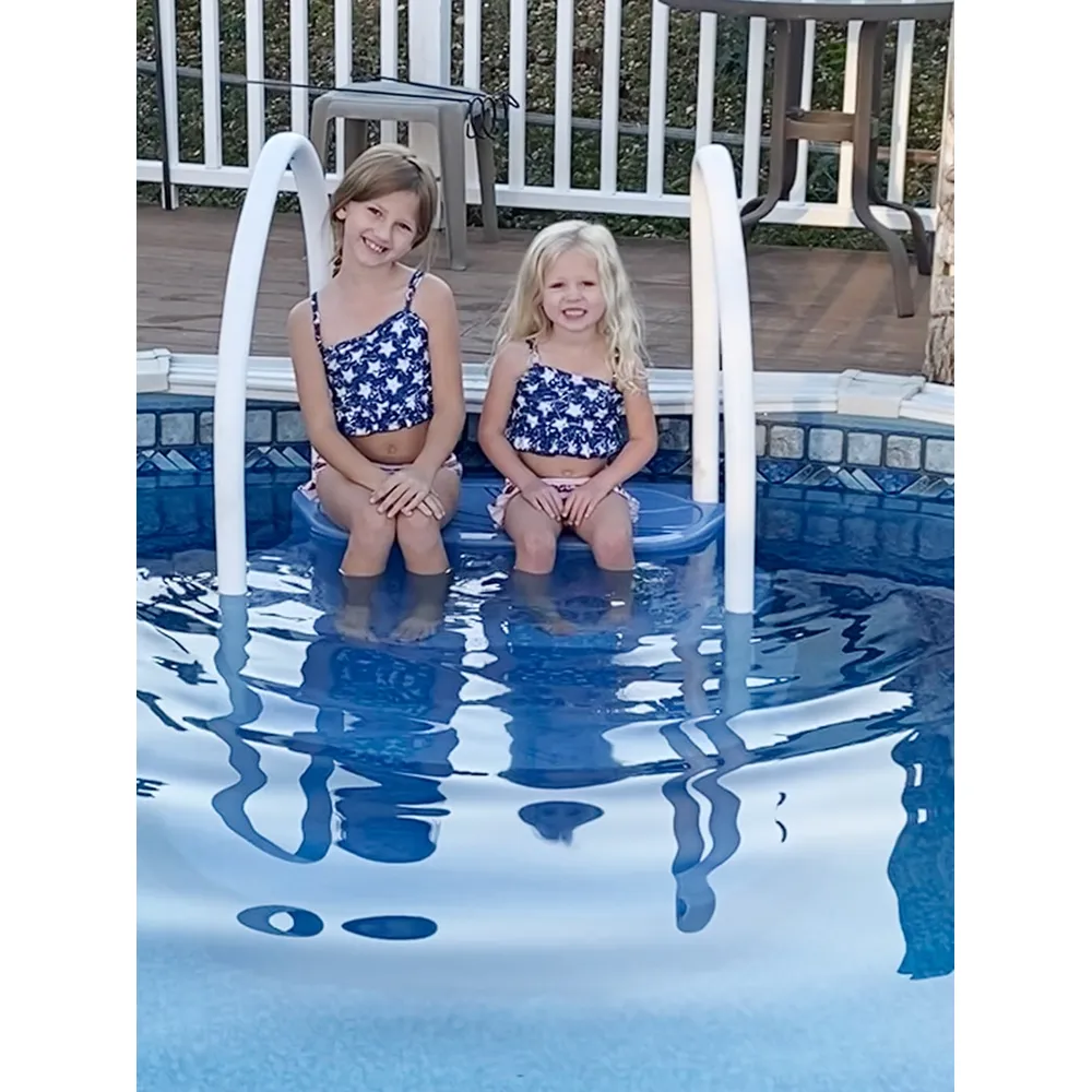 King Cake Pool Step Blue Granite Dual Handrails