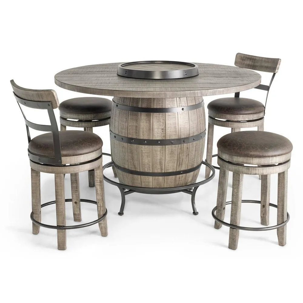 Kingston 5 Piece Barrel Table Set – Rustic Grey