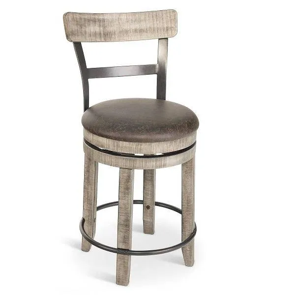 Kingston Swivel 24″ Counter Stool W/ Back – Rustic Grey