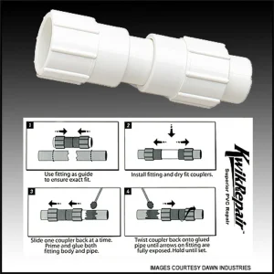 KwikRepair Coupler PVC #KRC429-010 – 1″ X 1″ Coupling