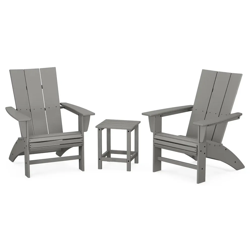 Modern 3 Piece Curveback Adirondack Set W/ 18″ Long Island Side Table