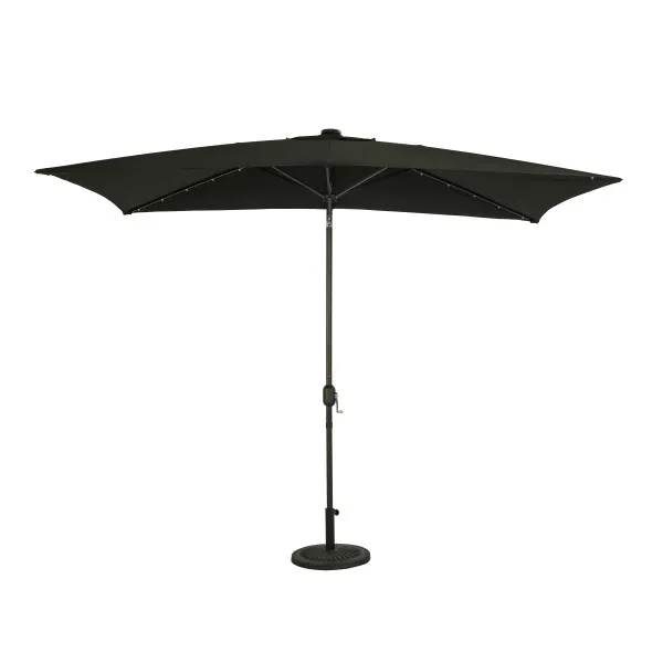 Nassau 6.5′ x 10′ Rectangular Market Umbrella with LED Lights – Black