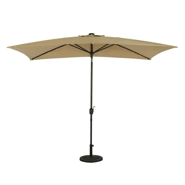 Nassau 6.5′ x 10′ Rectangular Market Umbrella with LED Lights – Champagne