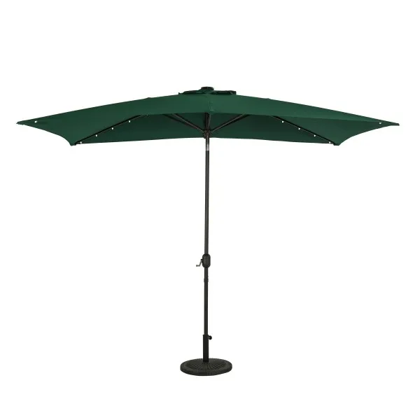 Nassau 6.5′ x 10′ Rectangular Market Umbrella with LED Lights – Hunter Green