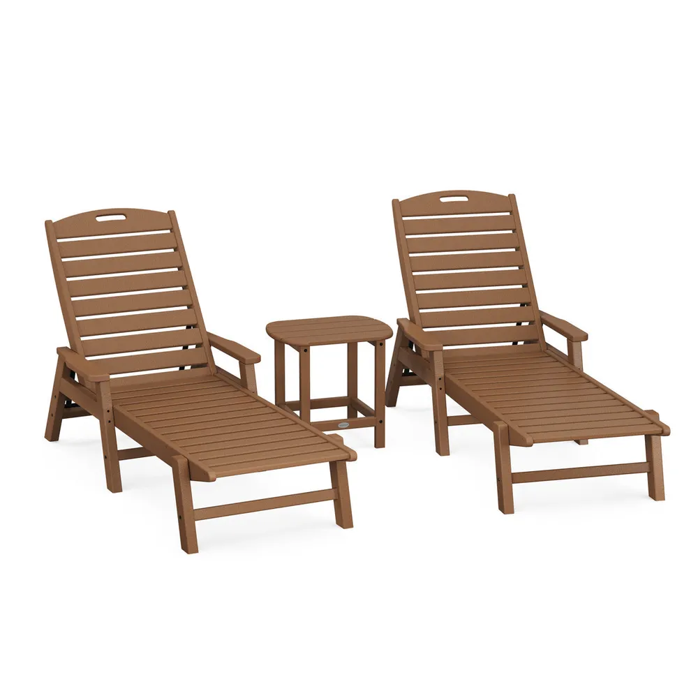 Nautical 3 Piece Chaise Lounge W/ Arms Set