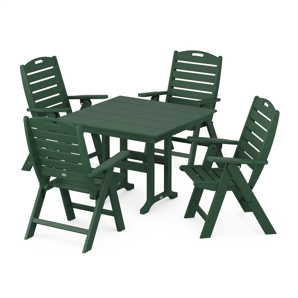 Nautical 5 Piece Folding Highback Chair Farmhouse Dining Set
