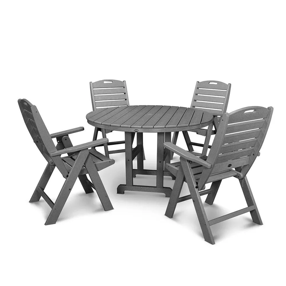 Nautical Folding Highback 5 Piece Farmhouse Dining Set