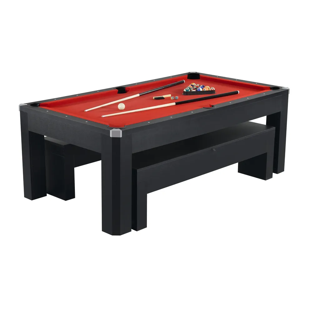 Park Avenue 7′ Pool Table Set with Benches and Table Tennis Topper