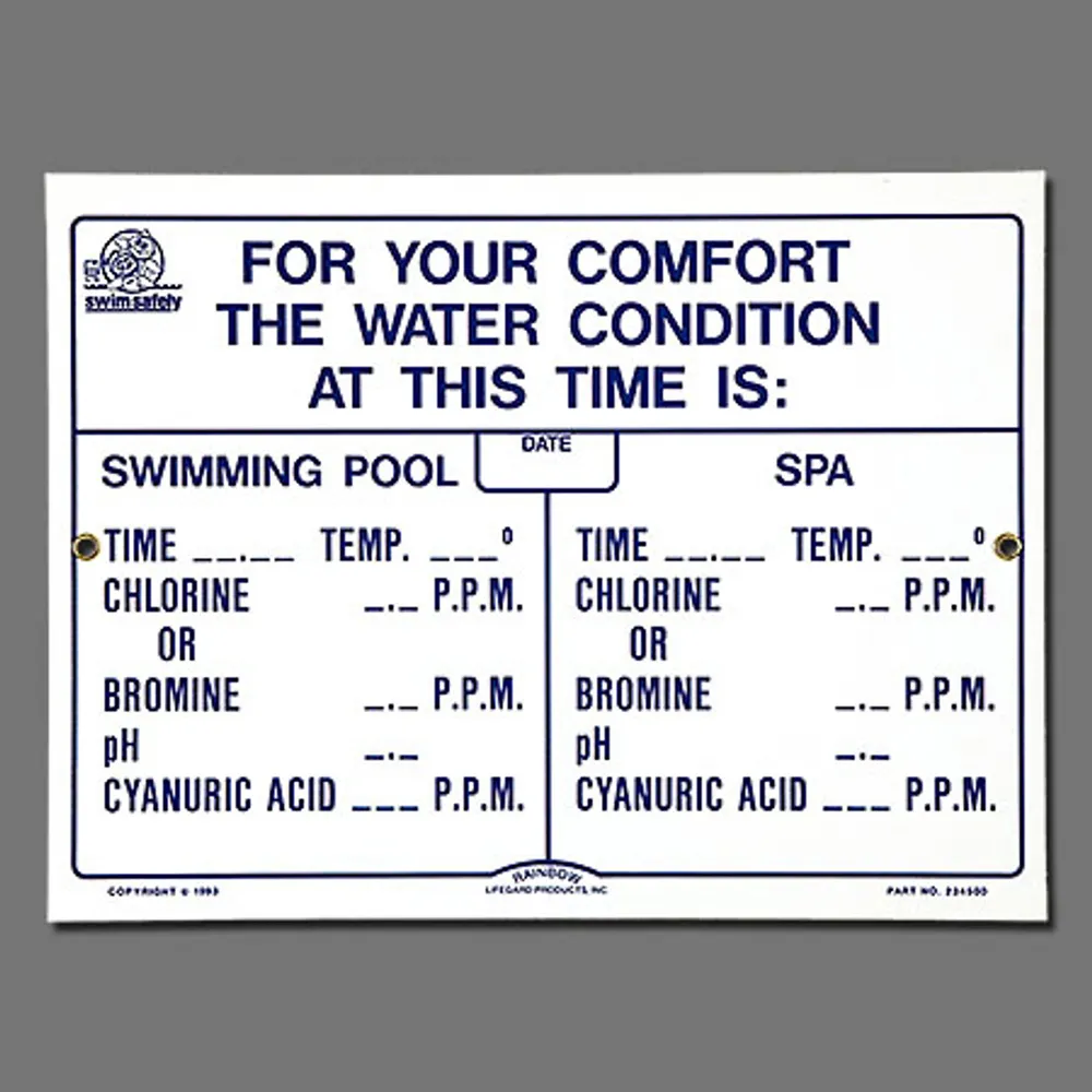 Pentair 9″ X 12″ “Water Conditions” Sign (#R234500)