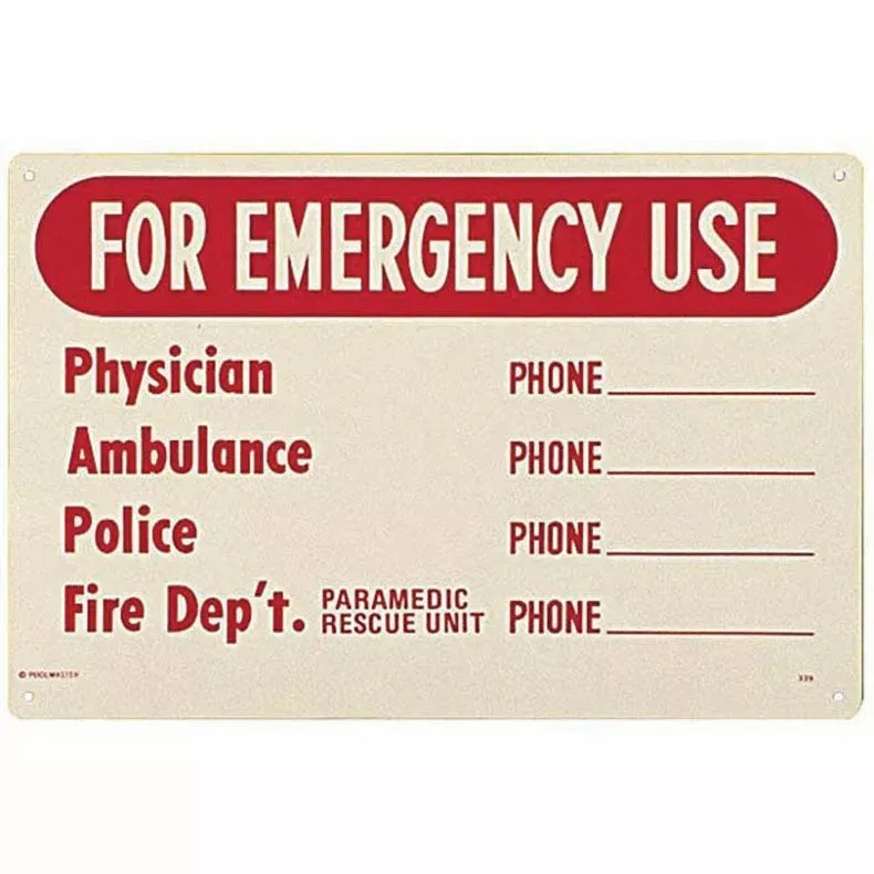 Poolmaster For Emergency Use Sign – English