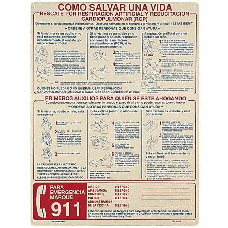 Poolmaster Saving-A-Life CPR Safety Sign 18×24 in, Spanish