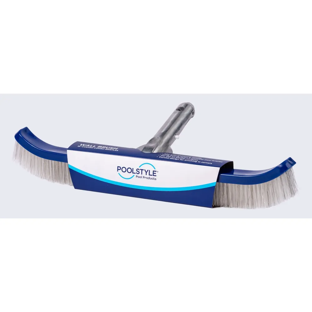 Poolstyle 18″ Curved Wall Brush, Nylon/Stainless Steel Bristles, Metal Handle