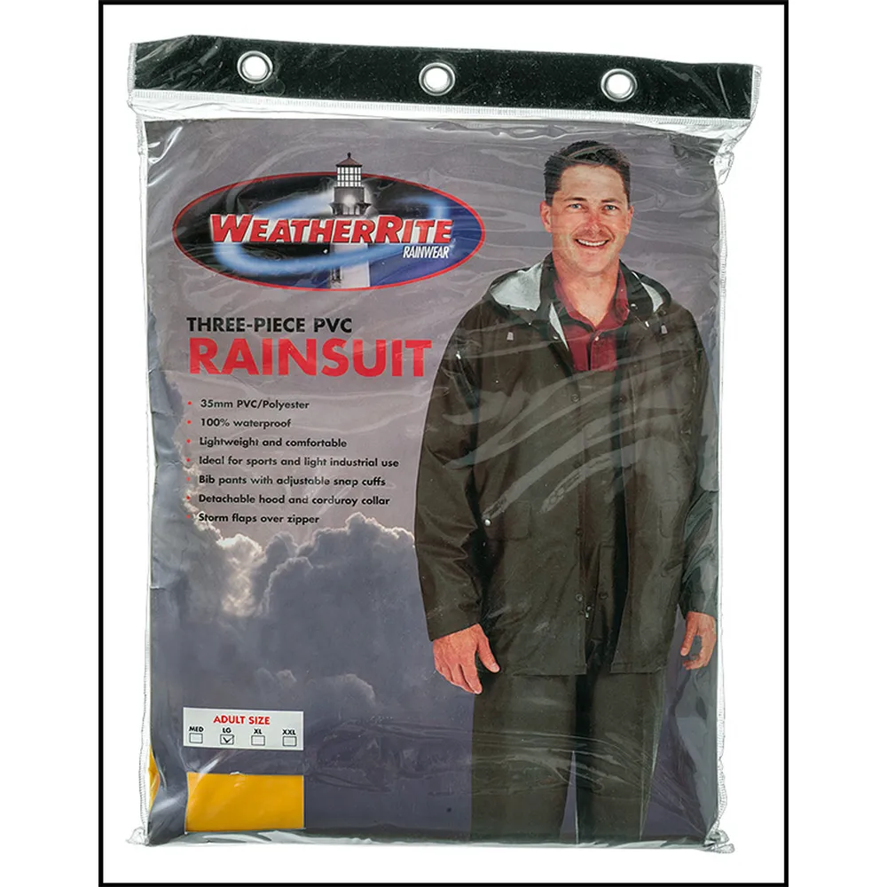 RAINSUIT – 3 PIECE PVC/POLY COLOR: YELLOW – LARGE