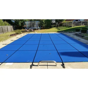 Tara Premium 14′ x 28′ 6R/2R Rectangle Solid Safety Cover w/4×8 CES & Cover Pump, Bl