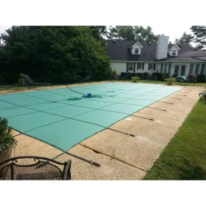 Tara Premium 14′ x 28′ 6R/2R Rectangle Solid Safety Cover w/4×8 CES & Cover Pump, Gn