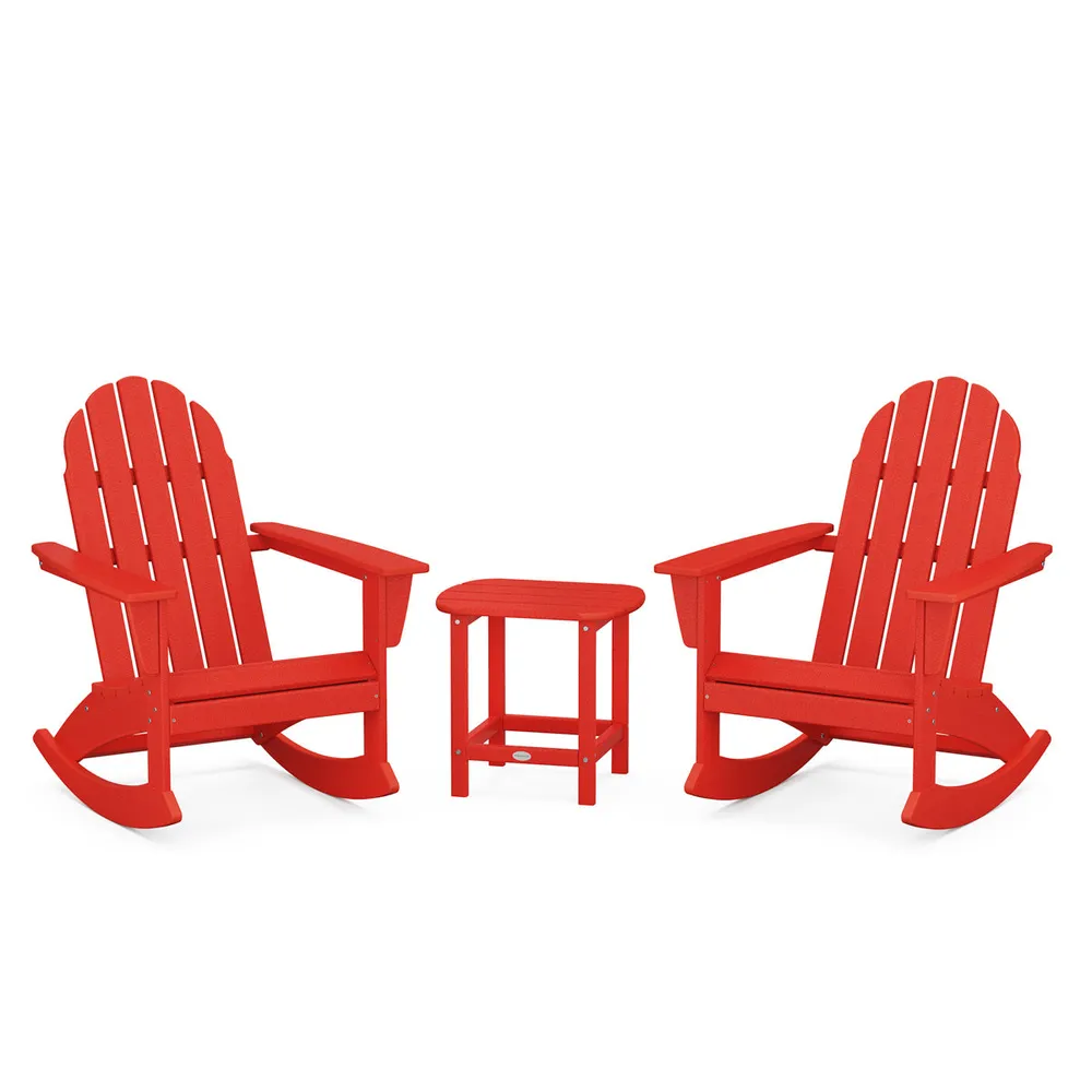 Vineyard 3 Piece Adirondack Rocking Chair Set W/ 18″ South Beach Side Table