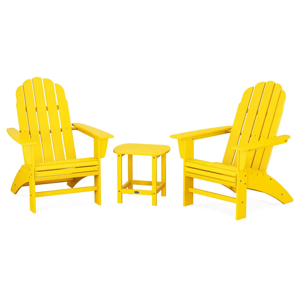 Vineyard 3 Piece Curveback Adirondack Set W/ 18″ South Beach Side Table